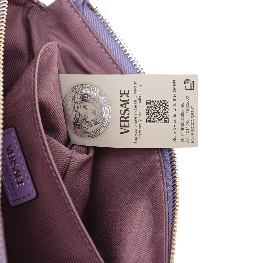 Versace Medusa Shoulder Bag Brushed Purple Leather New - Picture 8 of 8